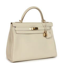Pre-owned Hermes Kelly Retourne 32 Craie Togo Gold Hardware