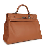 Pre-owned Hermes Kelly Voyage 50 Gold Evercolor Palladium Hardware