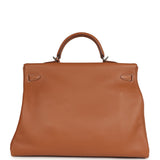 Pre-owned Hermes Kelly Voyage 50 Gold Evercolor Palladium Hardware