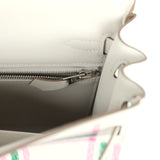 Hermes Kelly Retourne 25 "Tartan Light" Gris Pale, Vert Moyen and Bubblegum Swift Palladium Hardware