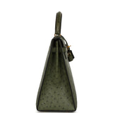 Vintage Hermes Kelly Sellier 32 Vert Olive Ostrich Gold Hardware - Thumbnail View 3