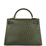 Vintage Hermes Kelly Sellier 32 Vert Olive Ostrich Gold Hardware - Thumbnail View 4