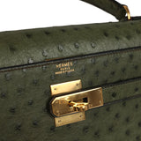 Vintage Hermes Kelly Sellier 32 Vert Olive Ostrich Gold Hardware - Thumbnail View 7