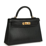Hermes Kelly Sellier 20 Black Chevre Mysore Gold Hardware