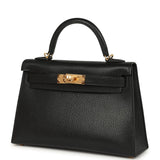 Hermes Kelly Sellier 20 Black Chevre Mysore Gold Hardware