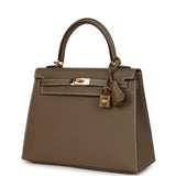 Pre-owned Hermes Kelly Sellier 25 Etoupe Epsom Gold Hardware