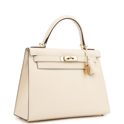 Pre-owned Hermes Kelly Sellier 28 Nata Epsom Gold Hardware