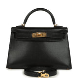 Hermes Kelly Sellier 20 Black Chevre Mysore Gold Hardware