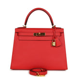Pre-owned Hermes Kelly Sellier 28 Rouge Tomate Epsom Gold Hardware