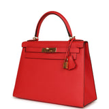 Pre-owned Hermes Kelly Sellier 28 Rouge Tomate Epsom Gold Hardware