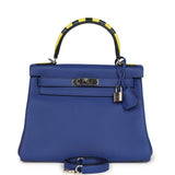 Pre-owned Hermes Au Trot Kelly Retourne 28 Bleu Electric Togo, Bleu Indigo, Lime, Vert Fonce Box Calf and Chevre Mysore Palladium Hardware - Thumbnail View 1
