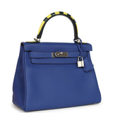 Pre-owned Hermes Au Trot Kelly Retourne 28 Bleu Electric Togo, Bleu Indigo, Lime, Vert Fonce Box Calf and Chevre Mysore Palladium Hardware - Thumbnail View 2