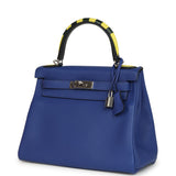 Pre-owned Hermes Au Trot Kelly Retourne 28 Bleu Electric Togo, Bleu Indigo, Lime, Vert Fonce Box Calf and Chevre Mysore Palladium Hardware - Thumbnail View 5