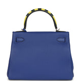Pre-owned Hermes Au Trot Kelly Retourne 28 Bleu Electric Togo, Bleu Indigo, Lime, Vert Fonce Box Calf and Chevre Mysore Palladium Hardware - Thumbnail View 4