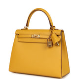 Pre-owned Hermes Kelly Sellier 25 Jaune Ambre Epsom Gold Hardware