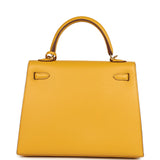 Pre-owned Hermes Kelly Sellier 25 Jaune Ambre Epsom Gold Hardware