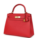Pre-owned Hermes Kelly Sellier 28 Rouge Casaque Epsom Gold Hardware