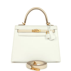 Hermes Special Order (HSS) Kelly Sellier 25 White, Trench Epsom Brushed Gold Hardware
