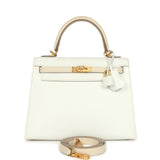 Hermes Special Order (HSS) Kelly Sellier 25 White and Trench Epsom Brushed Gold Hardware