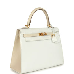 Hermes Special Order (HSS) Kelly Sellier 25 White, Trench Epsom Brushed Gold Hardware