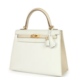 Hermes Special Order (HSS) Kelly Sellier 25 White and Trench Epsom Brushed Gold Hardware