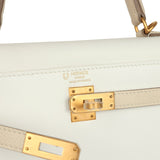 Hermes Special Order (HSS) Kelly Sellier 25 White and Trench Epsom Brushed Gold Hardware