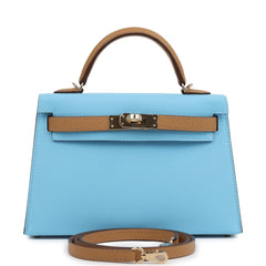Hermes Special Order (HSS) Kelly Sellier 20 Bleu Celeste and Biscuit Epsom Permabrass Hardware