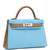 Hermes Special Order (HSS) Kelly Sellier 20 Bleu Celeste and Biscuit Epsom Permabrass Hardware