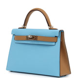 Hermes Special Order (HSS) Kelly Sellier 20 Bleu Celeste and Biscuit Epsom Permabrass Hardware