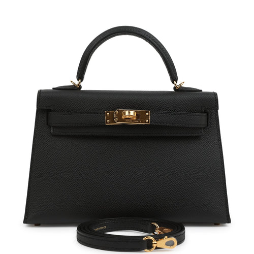 Hermes Kelly Sellier 20 Black Epsom Gold Hardware
