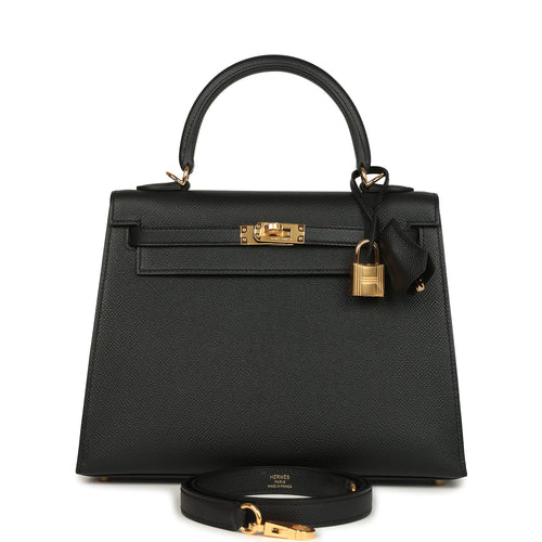 Hermes Kelly Sellier 25 Black Epsom Gold Hardware