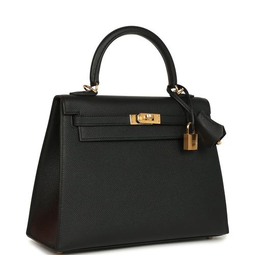 Hermes Kelly Sellier 25 Black Epsom Gold Hardware