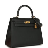 Hermes Kelly Sellier 25 Black Epsom Gold Hardware