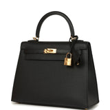 Hermes Kelly Sellier 25 Black Epsom Gold Hardware