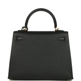 Hermes Kelly Sellier 25 Black Epsom Gold Hardware