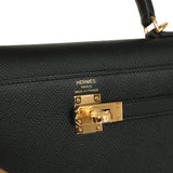 Hermes Kelly Sellier 25 Black Epsom Gold Hardware