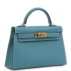Hermes Kelly Sellier 20 Blue Jean Epsom Gold Hardware