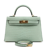 Hermes Kelly Sellier 20 Vert D'Eau Matte Porosus Crocodile Gold Hardware