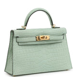 Hermes Kelly Sellier 20 Vert D'Eau Matte Porosus Crocodile Gold Hardware