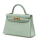 Hermes Kelly Sellier 20 Vert D'Eau Matte Porosus Crocodile Gold Hardware