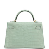 Hermes Kelly Sellier 20 Vert D'Eau Matte Porosus Crocodile Gold Hardware