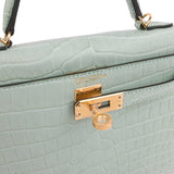 Hermes Kelly Sellier 20 Vert D'Eau Matte Porosus Crocodile Gold Hardware