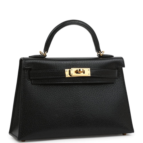 Pre-owned Hermes Kelly Sellier 20 Black Chevre Chamkila Gold Hardware