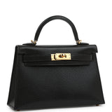 Pre-owned Hermes Kelly Sellier 20 Black Chevre Chamkila Gold Hardware