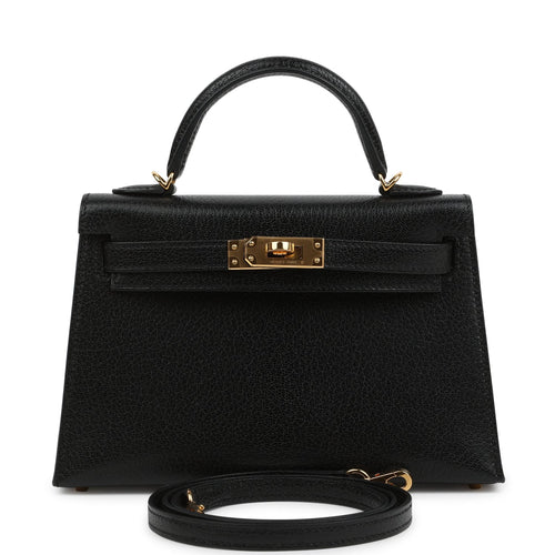Pre-owned Hermes Kelly Sellier 20 Black Chevre Chamkila Gold Hardware