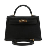Pre-owned Hermes Kelly Sellier 20 Black Chevre Chamkila Gold Hardware