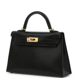 Pre-owned Hermes Kelly Sellier 20 Black Chevre Chamkila Gold Hardware