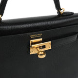 Pre-owned Hermes Kelly Sellier 20 Black Chevre Chamkila Gold Hardware