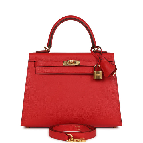 Hermes Kelly Sellier 25 Rouge Radieux Epsom Gold Hardware