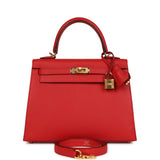 Hermes Kelly Sellier 25 Rouge Radieux Epsom Gold Hardware